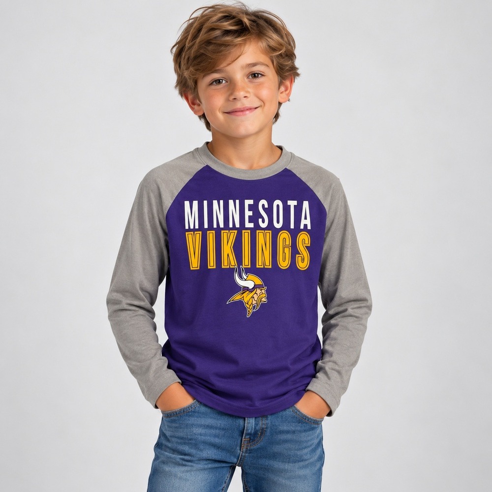 NFL Team Apparel Minnesota Vikings Youth XL 16/18 Purple Grey Raglan Shirt